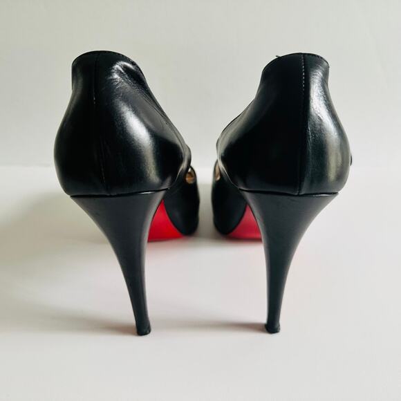 Christian Louboutin Zeppa Peep Toe Mary Jane Pumps Black Leather Size 40 5" Heel - Picture 6 of 12